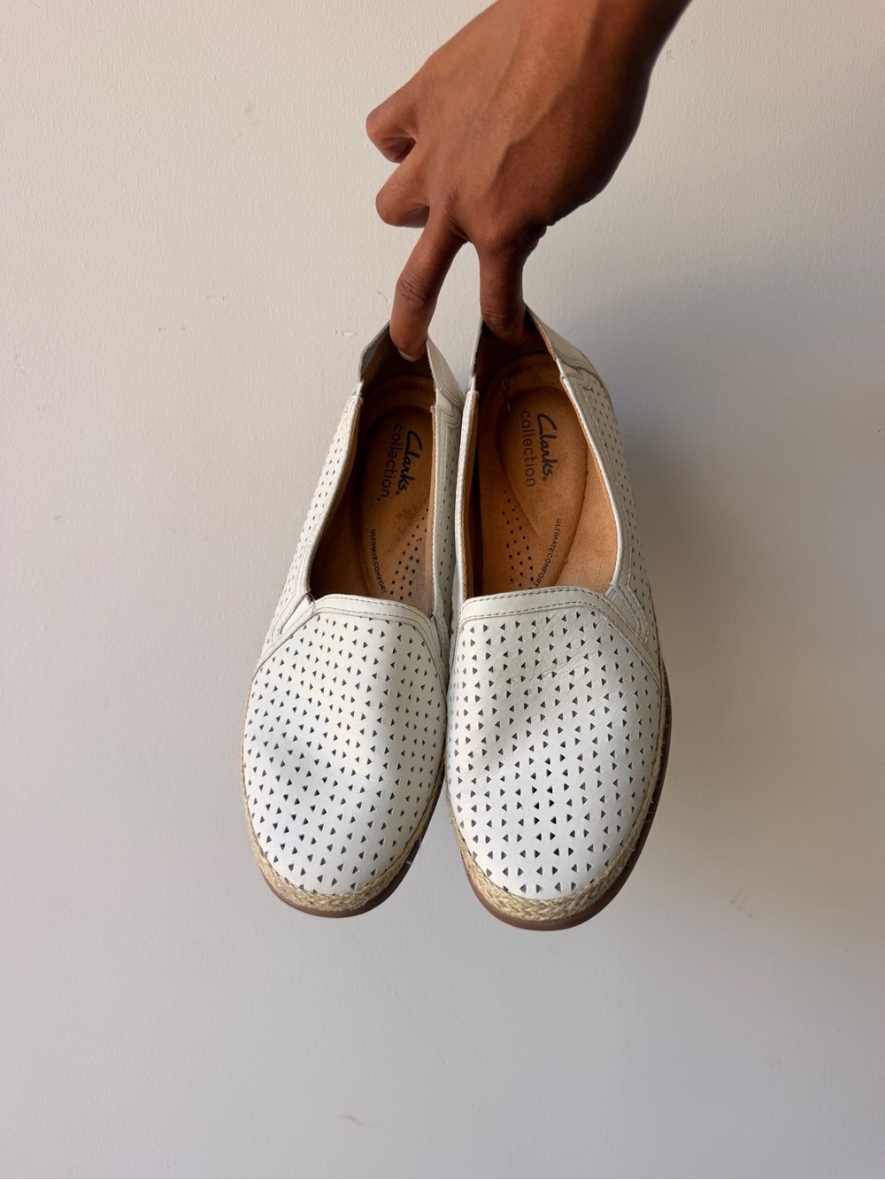 Clarks White Perforated Slip-On Loafers